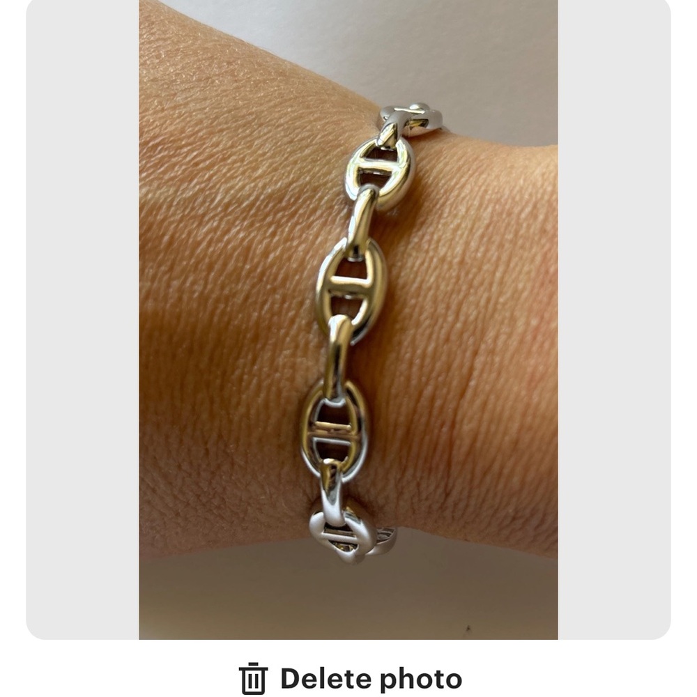 14k white gold plated link chain mariner anchor bangle cuff bracelet new